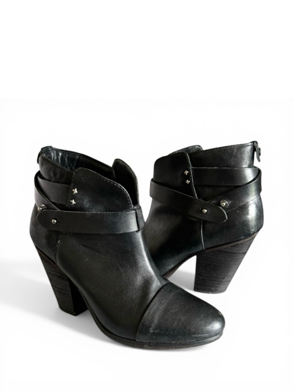 Rag & Bone Harrow Black Leather Heeled Ankle Boots Booties